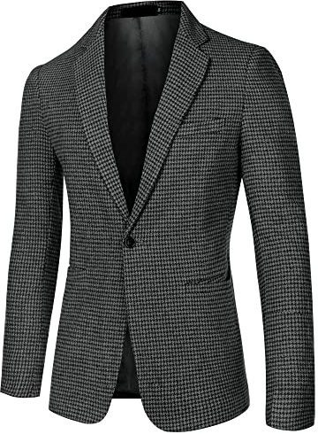 Lars Amadeus Giacca sportiva scozzese casual da uomo con risvolto e bottone pied de poule, Nero , 52