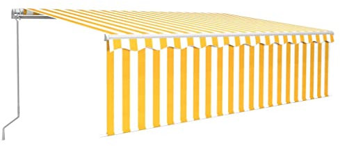 vidaXL Gelenkarmmarkise Einziehbar mit Jalousie LED Markise Sonnenmarkise Balkonmarkise Sonnenschutz Sichtschutz Garten Terrasse Balkon 5x3m Gelb Weiß