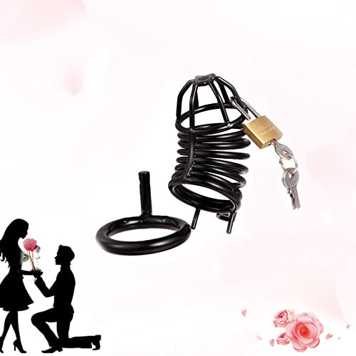 XinLace Giocattolo da Gioco Maschile con Gabbia per Gallo, con Chiave e Lucchetto (Nero, 50 mm)