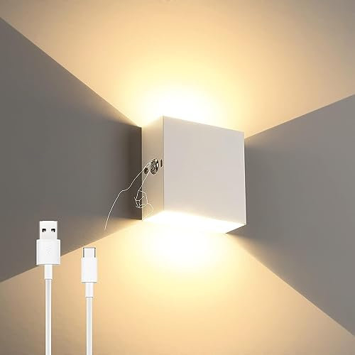 Lightess Wireless Wall Lights for Bedroom, Living Room Battery Operated Wall Lamp Indoor, 6W Touch, Dimmable, Aluminum Rechargeable Wall Sconce (White, Warm White)