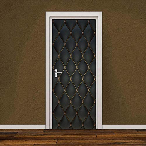 LuSeven stickers paroi de douche Noir géométrique simple 80x200cm(31.49 inches * 78.74 inches) Papier Peint Porte Trompe l'oeil pour Salon Chambre Décoration De La Maison Stickers Muraux Imperméable