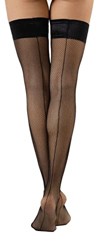 CALZITALY Medias Autoadhesivas de Rejilla Con Costura Posterior | Medias Autosujetadoras | Negro, Natural | Calcetería Italiana