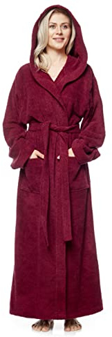 Badrock med huva för kvinnor, ankellängd, Färg: Bordeaux, Storlek kvinnor: XXL long, Storlek unisex: XXL-3XL long