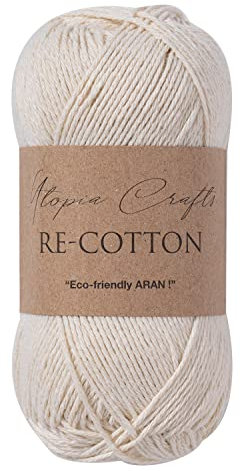 Utopia Crafts Re-Cotton Knitting Yarn, 100g Cream