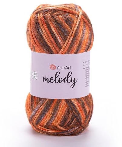 YarnArt Melody Variegated Chainette – Metallic Sheen Fiber for Knitting, Crochet & Embroidery, 100g (3.5 oz) Skein, 230m (251 yd), Premium Blend of 70% Polyamide 21% Acrylic 9% Wool (910)