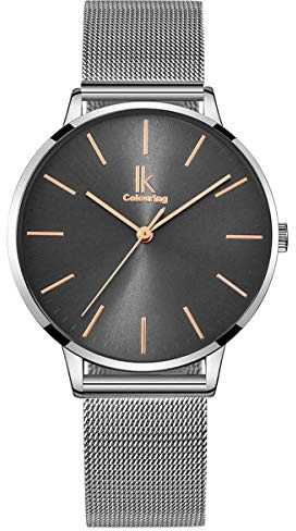 Alienwork IK Minimalist Armbanduhr Damen Ultra-flach Mesh-Armband