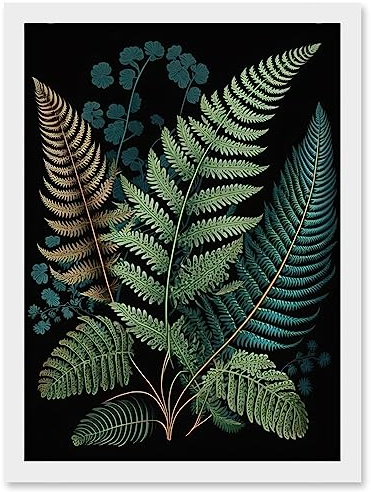 Artery8 Detailed Leaves Fern Fronds Botanical Illustration Artwork Framed Wall Art Print A4