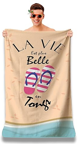 Serviette de Plage Microfibre Personnalisée avec Message Humoristique. Drap de Plage 160x80cm Ultra Absorbant, Séchage Rapide, Léger et Compact. Idée Cadeau Femme Homme Ado Anniversaire Noel