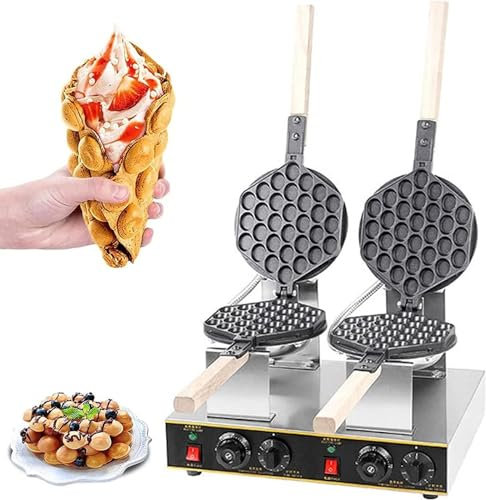 MAXCBD Bubble Waffle Maker, Egg Waffle Machine, Electric Non-stick Commercial Cone Maker, Stainless-steel None Stick, for Home Use Snack Shop or Cafe (Color : 110v)