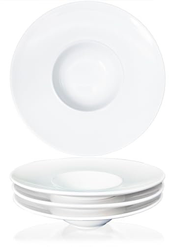 jinsongdafa Cuencos soperos, platos hondos, platos de pasta, 150 ml, juego de 4 unidades, 21,5 cm, platos planos blancos de borde de porcelana, cuencos con borde y borde, el mejor regalo