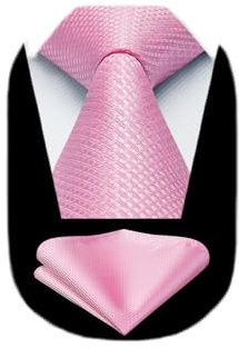 HISDERN slipsar för män enfärgad formell slips med näsduk set klassisk bröllop elegant affärsfest, ROSA, En Storlek