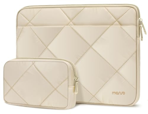 MOSISO Funda Portátil 13,3 Pulgadas, Compatible con MacBook Air/Neo/Pro 13 | /Pro 14 Pulgadas M5 M4 M3 M2 M1 2026-2021, Rombo Acolchado Horizontal Funda con Estuche Pequeño,Arena