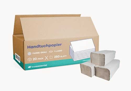 Inoverse Papierhandtücher 5000 Blatt, Falthandtücher, Papiertücher 25x23 cm ZZ-falz, Paper Towels, Papiertücher für Spender, Einweghandtücher, Handtuchpapier, Grau
