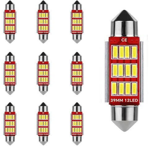 SIGANDG 10 Piezas Festoon 6418 C5W Bombilla LED para Coche 39MM, Canbus Sin Errores, Luces de Mapa Interior, Bombilla para Placa de Matrícula, 12V 500LM 12MSD 4014 Chipset 6000K (Blanco)