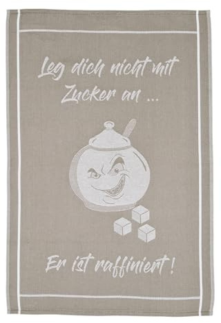 Ross Baumwolle Geschirrtuch Sprüche -Leg Dich Nicht mit Zucker an- Beige 50 x 70 cm