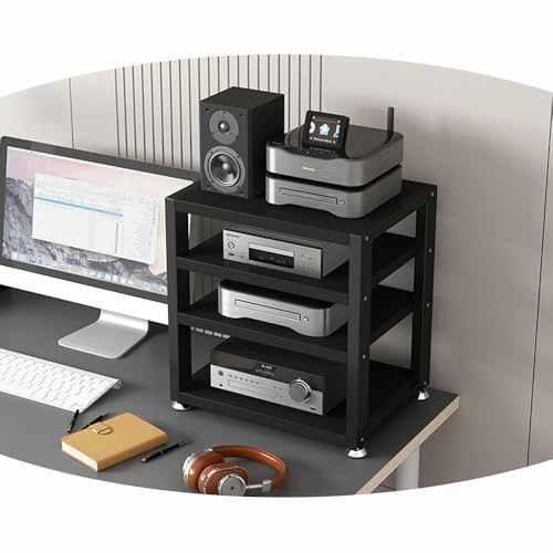 HAEKEBC 3 Tier Desktop Amplifier HiFi Rack AV Media Stand Wood Shelf Stereo Rack Corner Audio Tower Office Entertainment Stereo Component Cabinet(Black,4 Tier)