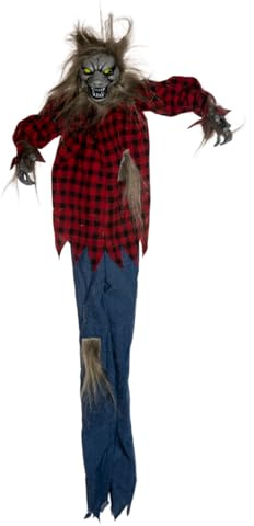 Horror-Shop Struppiger Vollmond Werwolf Hängefigur 50 cm - Kunststoff, Polyester, Draht - Halloween, Horror, Werwolf