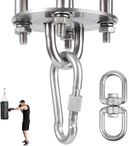 BASVII Gancio Soffitto, Ganci da Soffitto in Acciaio Inossidabile con Anello M8, 360° Rotazione, Portante 400 kg, Gancio Sacco Boxe per Sacco da Boxe, Yoga, Amaca, Altalena, Sedia Sospesa