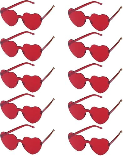 Minnhua 10 Paar Herz Sonnenbrille Rot Herz Brille Party Herzbrille Rot | Sonnenbrille Herzform Rot Brillen Lustige Partybrillen Set Hippie Brille Party Brillen für Geburtstagsfeier Erwachsene