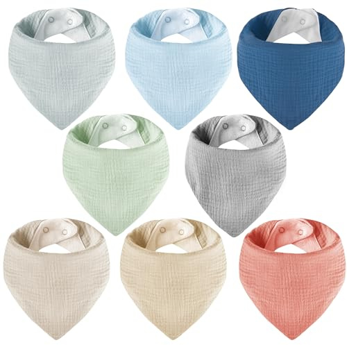 Yafane Bavaglino Neonato Mussole Cotone 8 Pezzi Bavaglini Bambini Baby Bandana Bavaglini Panno per Burp Neonati Bambino (Blu Grigio)