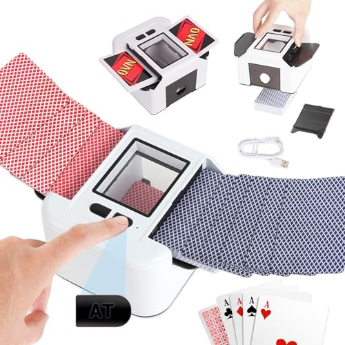 Mélangeur de Cartes Automatique Électronique 1-2 Jeux, 2000mAh USB Rechargeable mélangeur de carte pour UNO Poker Skyjo PILI Texas Hold'em, Auto/Manuel, Portable Mélange silencieux et rapide