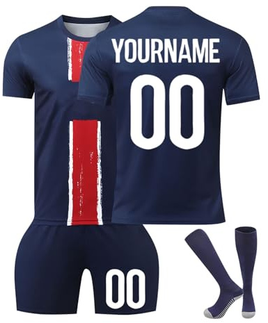 Maillot de Foot Personnalisé Enfant et Adultes avec Nom Numéro de L'équipe, 25 Maillot de Foot Enfant Ensemble Garçon Vêtements de Football Strips Tee Shirt Short avec Chaussette Gifts 02