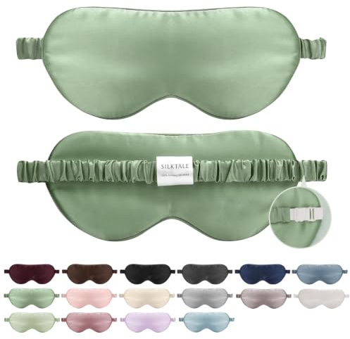 SILKTALE Schlafmaske Seide für Männer Damen,19 Momme 100% Maulbeerseide Augenmaske für Seitenschläfer, Atmungsaktive Seiden Schlafbrille Bequem mit Verstellbares Gummiband für Flugzeug,Salbeigrün