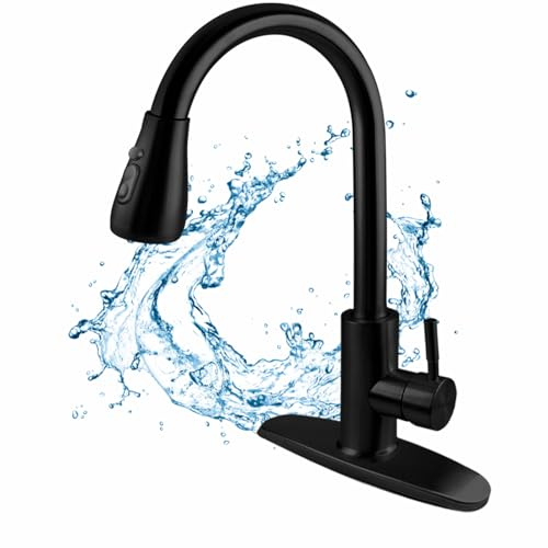 NAKIHOUSE Wasserhahn Küche, Edelstahl Hochdruck Küchenarmatur mit Herausziehbarer Brause Ausziehbar Armatur, Schwarz Hoher Bogen Mischbatterie Küche 360°Drehbar 3 Sprühfunktionen