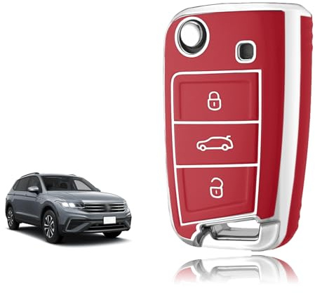 TOOMUME Schlüsselhülle, Autoschlüssel Hülle Passt für VW Volkswagen Golf 7 Mk7 Polo Jetta Tiguan Seat Leon Fabia Ibiza Skoda Fabia Octavia Superb, Schlüsselcover Schutz Schlüssel Gehäuse - Flip Key