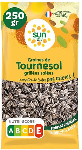 SUN - Graines de Tournesol 250 g - Pipas Grillées & Salées - 100% Naturelles - Idéales en Apéritif ou Cuisine - Graines Fleurs de Tournesol - Pipasol Snack Apéro (Lot de 6)