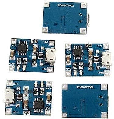 Uonlytech Lithium Batterie Lademodul 5 Stück 1a Micro USB Ladeplatine Für Li Ionen Akkus Selbstgemacht Zubehör Mit Led Ladestatusanzeige Schutz Für 3,6v 3,7v Batterien