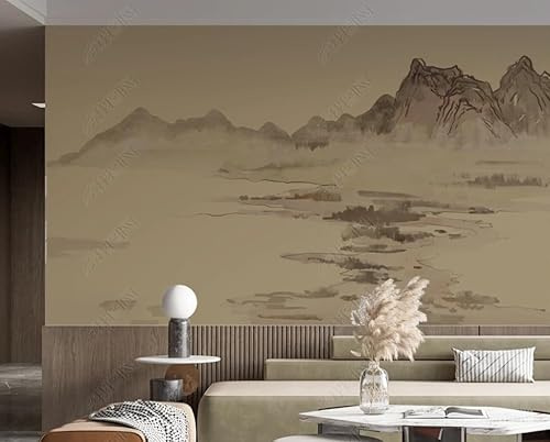 Papier Peint Intissé Paysage À L'Encre De Chine Poster Tableaux Muraux Tapisserie Photo Trompe L'Oeil Salon Chambre Art Mural 200Cm(L) X140Cm(H)