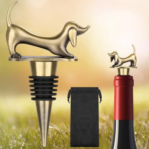 LKKCHER Dachshund Wine & Champagne Bottle Stopper, Sausage Dog Gifts for Women Men Dog Lovers, Birthday Fathers Day Christmas Gifts for Women Men, Bonze with Gift Bag