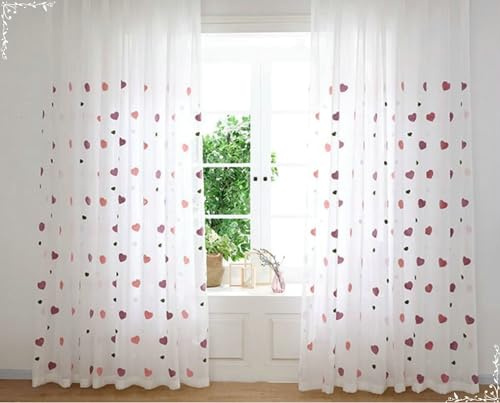 Juego de 2 cortinas de cocina modernas traslúcidas de 42 x 72 pulgadas, patrón de corazón rosa, ojales en la parte superior, ligeras y elegantes, decoración del hogar para sala de estar y comedor