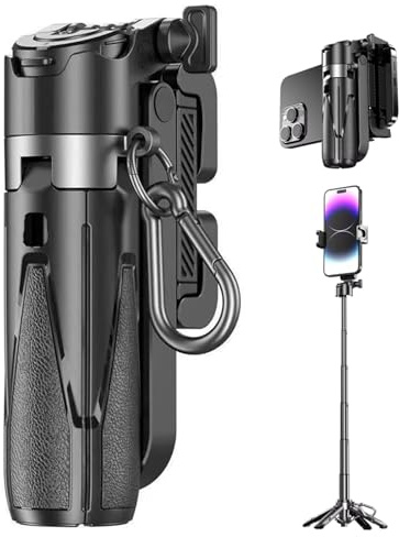 Elevopro Pocket Tripod 360 Mini, Elevopro Pockettripod 360° Adjustable Mini Phone Tripod, Selfie Stick Tripods with Remote Control & One Touch Open for Photography, Live Streaming, Video Recording