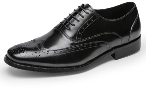 Mens Dress Shoes - Full Brogue Oxfords in Genuine Leather | Wingtip Dress Shoes Black 7.5