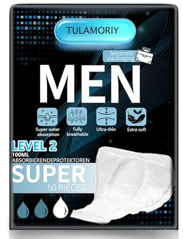 50 PCS Men Protections Absorbantes, Level 2, pour Fuites Urinaires, Protections Absorbantes pour fuites urinaires masculines légères, Discrètes & Respirantes