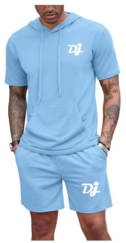 ZYHJZ Ensemble Short uni pour Homme, Sweat à Capuche et Short d'été, Tenue pour Pioneer DJ, Tenue de détente décontractée Unisexe 2 pièces, Haut et Bas Confortables au Quotidien,Sky Blue-S