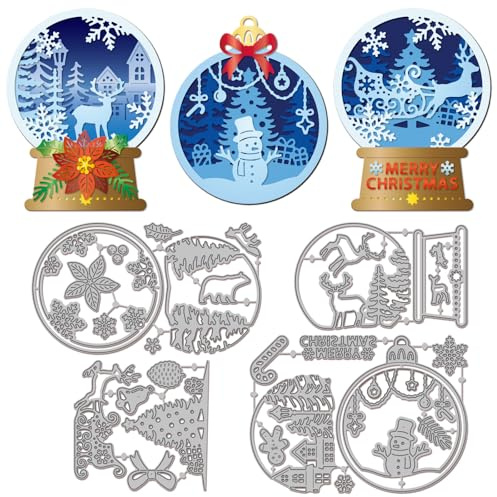 GLOBLELAND Winter Und Weihnachtskristallkugeln Mehrschichtige Stanzformen Für Die Kartengestaltung Weihnachtsbaum Metallstanzungen Schneeflocken Schnittschablonen Für Prägungen Papierschnitte