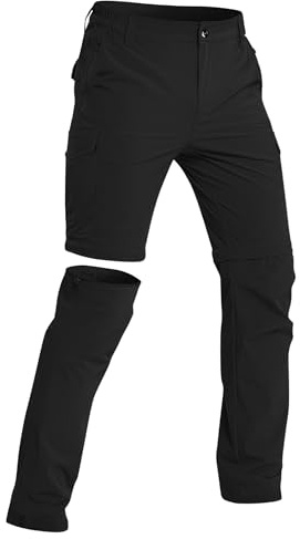 DOWMQ Mens Hiking Pants Stretch Convertible Cargo Pants Lightweight Quick Dry Water-Resistant Pants with 6 Pockets Black XL