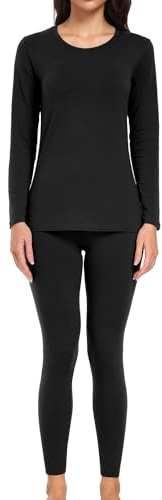 wirarpa Conjunto térmico de algodón para Mujer: Capa Base cálida, Parte Superior Ligera de Manga Larga y Pantalones de Pijama Negro Talla XL