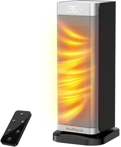 Anfilank Space Heater with Room Temp Display, 1500W Fast Heating PTC Ceramic Electric Heater for Large Room, 70° Oscillation, Remote, Thermostat, 12H Timer, Quiet for Office and Bedroom