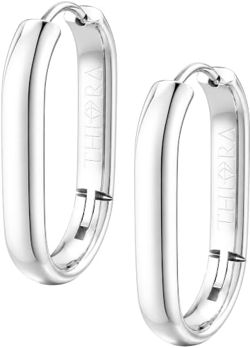 THIORA Creolen Ohrringe Damen Edelstahl rechteckig | Wasserfest | Nickelfrei & hautfreundlich | 25 x 15 mm mit Klappverschluss