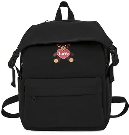 Ryggsäckar Söt ryggsäck for bärbara datorer, stor, avslappnad dagsryggsäck, lätt bokväska for skolan, klassisk, grundläggande skolväska med sidofack for flaskor ryggsäck(Schwarz)