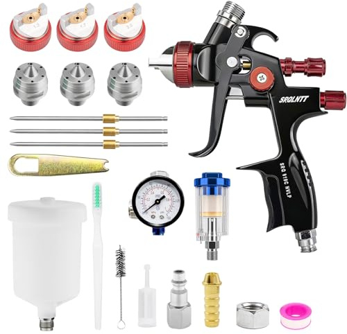 819 HVLP Air Spray Gun Kits with 1.3/1.7/2.0 mm Nozzles Spray Paint Gun Automotive with Air Regulator Separator for Car Paints, Primer, Clear/Top Coat & Touch-Up, DIY Painting Spray