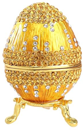 QUXVUIS Elegant Egg Shaped Jewelry Trinket Case For Rings And Earrings Storage Egg Trinket Holder Box Case Desktop Decoration Made Alloy Luxury Hinged Rings Necklaces Holder Organizer