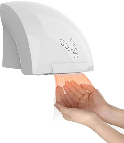 SWHC Asciugamani Elettrico, 1200W Asciugamani Automatico da Parete, 8-10 Secondi per Asciugare, Basso Rumore, Asciugamani Elettrico ad Aria Caldo e Freddo per Bagno, Toilette, Ristoranti, Bianco