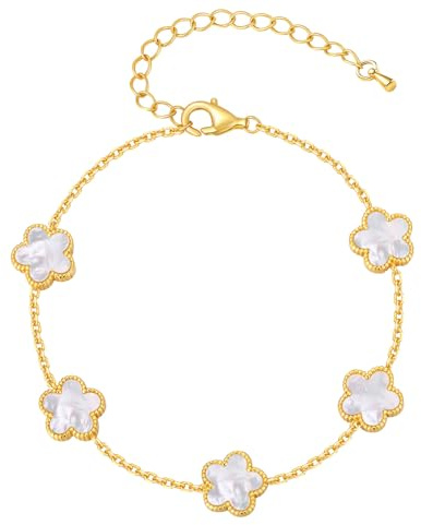 Kleeblatt Armband Glücksarmband Mädchen Gold - 316L Edelstahl Wasserfest | Blumen Armband Kleeblatt Glückssymbol, Verstellbares Glücksarmband Hypoallergen, Geschenk für Tochter Freundin oder Teenager