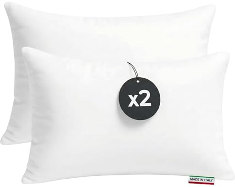 cuscini fiber - Cuscini Letto Matrimoniale 48x78cm, Guanciale Letto con Fodera PoliCotone, Cuscino Antiacaro Anallergico, Morbida Imbottitura in Fibra di Poliestere Made in Italy (2 Cuscini)