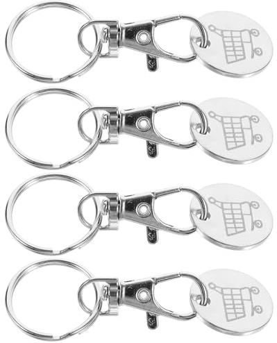 Didiseaon 4pcs Shopping Cart Token Key Rings White Logo, Portable Hanging Keychain for Grocery Trolley, Shopping Trolley Tokens Keyring Ornament for Everyday Use